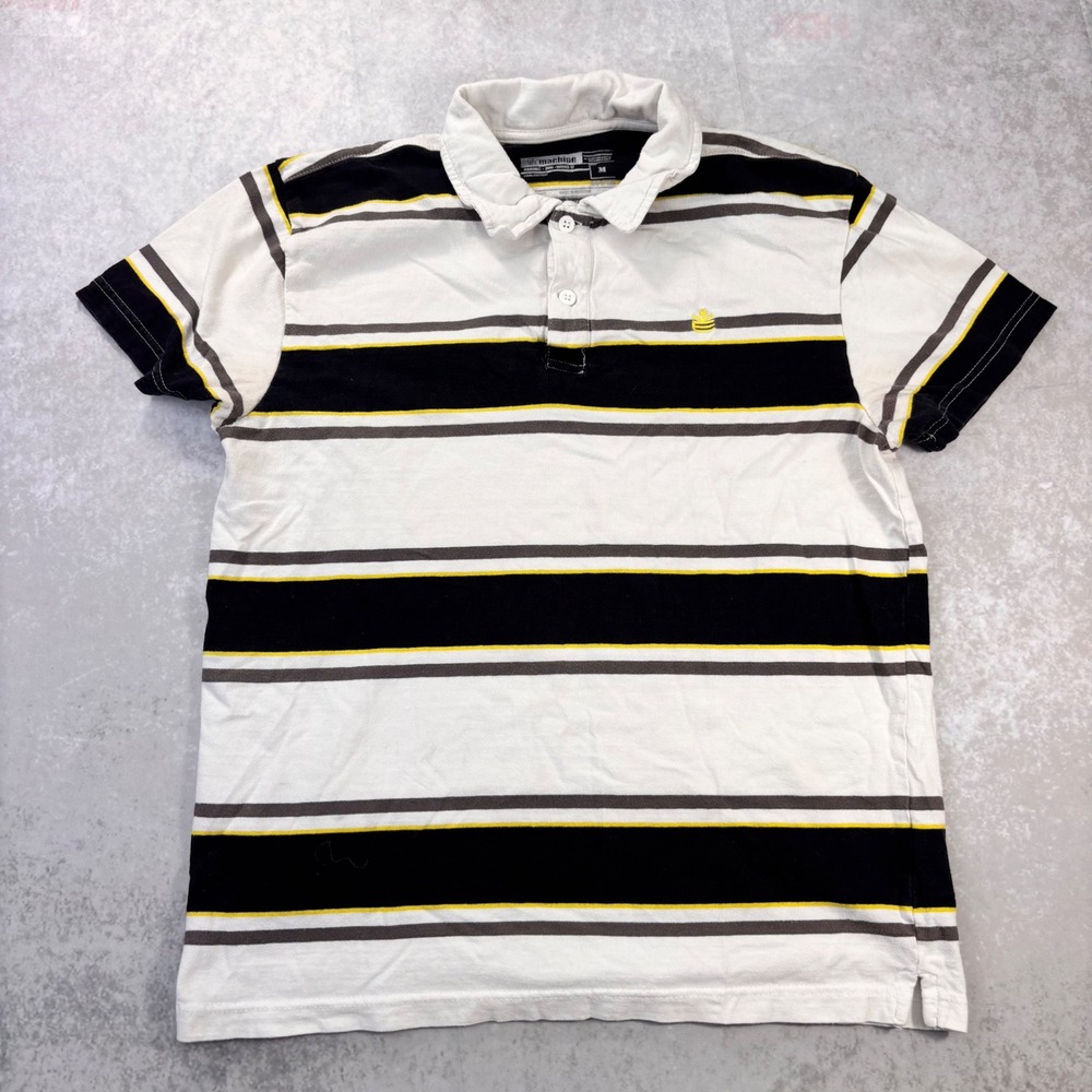 Y2K Striped Polo Shirt Mens Medium Skate and Bee Graphic